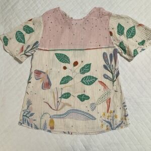 Sz 10 Girls Fabula Pink Garden Flower Butterfly Shirt Top Muslin Cotton Tie Back